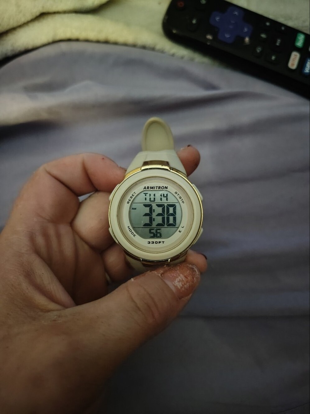 Armitron White Digital Sports Watch with Gold-Tone Bezel